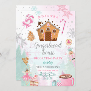 Gingerbrood House Decorting Party Invite Cookie Kaart