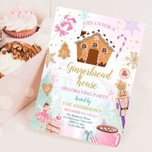Gingerbrood House Decorting Party Invite Cookie Kaart