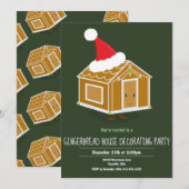 Gingerbrood House Decorting Party Invite Green Kaart (Voorkant / Achterkant)