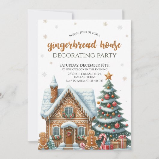 Gingerbrood House Decorting Party Kaart (Voorkant)