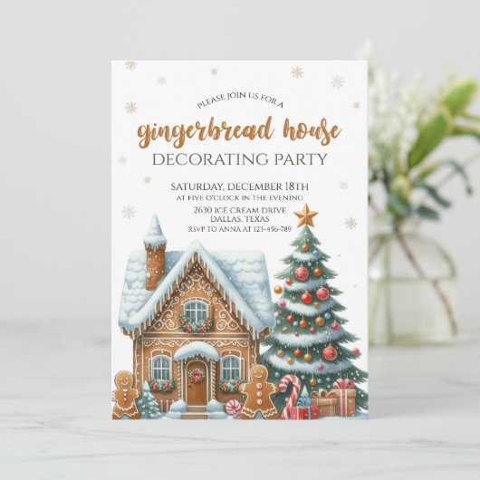 Gingerbrood House Decorting Party Kaart (Staand voorkant)