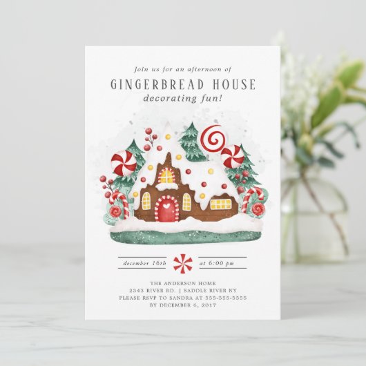 Gingerbrood House Decorting Party Kaart (Staand voorkant)