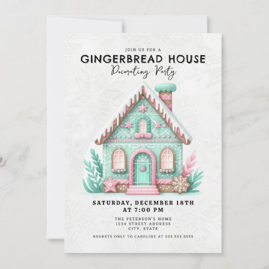 Gingerbrood House Decorting Party Kaart (Voorkant)