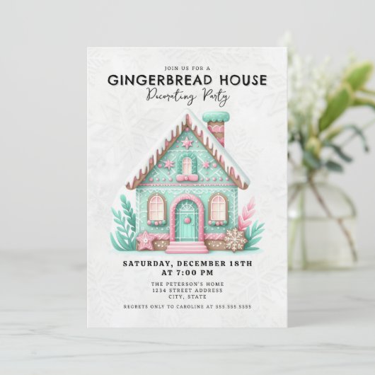 Gingerbrood House Decorting Party Kaart (Staand voorkant)