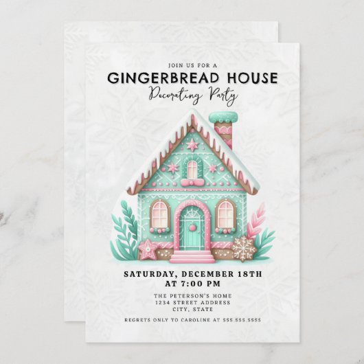 Gingerbrood House Decorting Party Kaart (Voorkant / Achterkant)