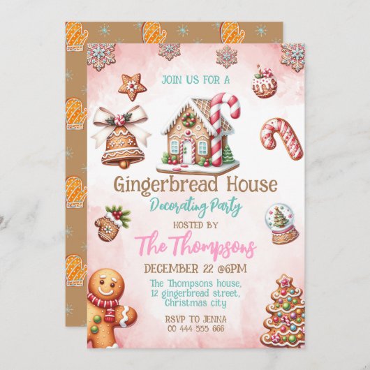 Gingerbrood House Decorting Party Kaart (Voorkant / Achterkant)
