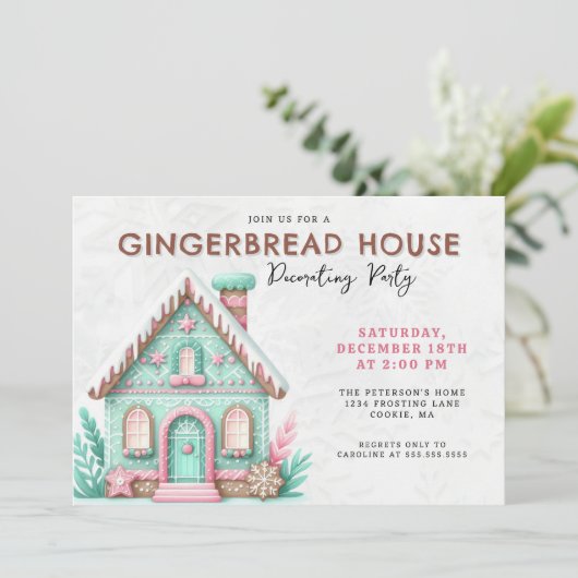 Gingerbrood House Decorting Party Kaart (Staand voorkant)