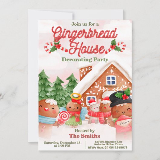 Gingerbrood House Decorting Party Kaart (Voorkant)