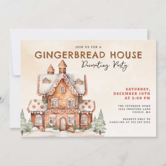 Gingerbrood House Decorting Party Kaart (Voorkant)