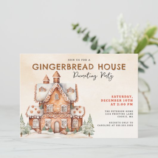 Gingerbrood House Decorting Party Kaart (Staand voorkant)