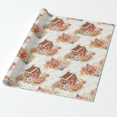 GingerBrood House en Cookies Gold Gift Wrap Paper Cadeaupapier (Uitgerold)
