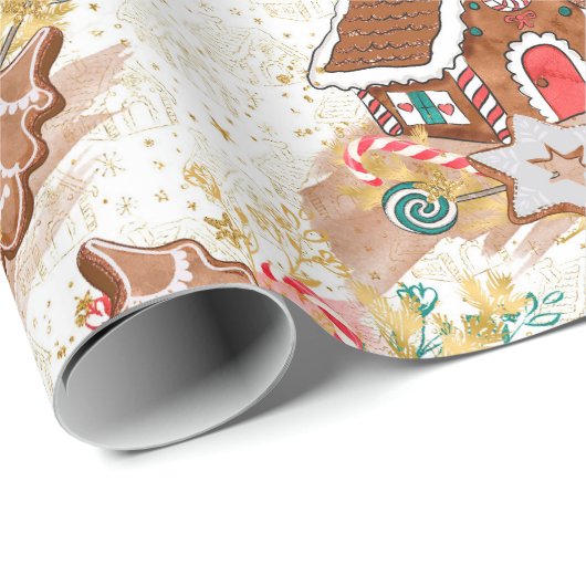 GingerBrood House en Cookies Gold Gift Wrap Paper Cadeaupapier (Rol Hoek)