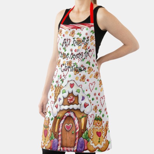 Gingerbrood House en Gingerbrood Man Harten Apron Schort (Insitu)