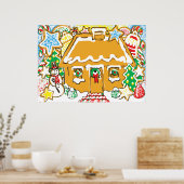 Gingerbrood House Frosted Cookies Kerstmis Scene Poster (Keuken)