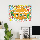 Gingerbrood House Frosted Cookies Kerstmis Scene Poster (Thuiskantoor)