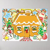 Gingerbrood House Frosted Cookies Kerstmis Scene Poster (Voorkant)