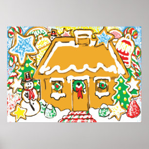 Gingerbrood House Frosted Cookies Kerstmis Scene Poster