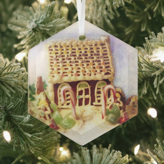 Gingerbrood House Hexagon Glass Ornament (Insitu)