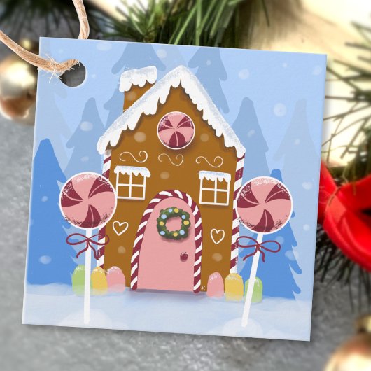 Gingerbrood House Holiday Blue Gift Labels