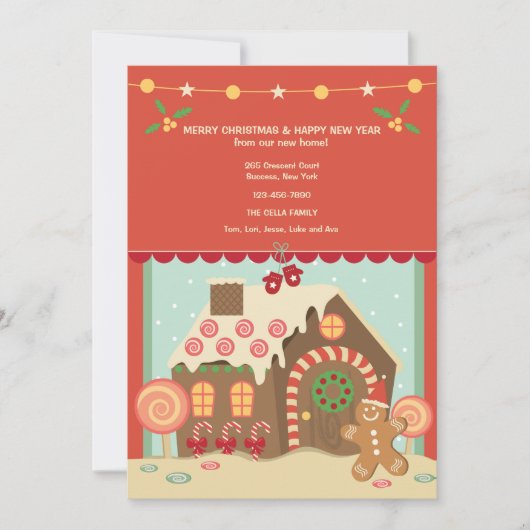 Gingerbrood House Holiday Moving Announement Feestdagenkaart (Voorkant)