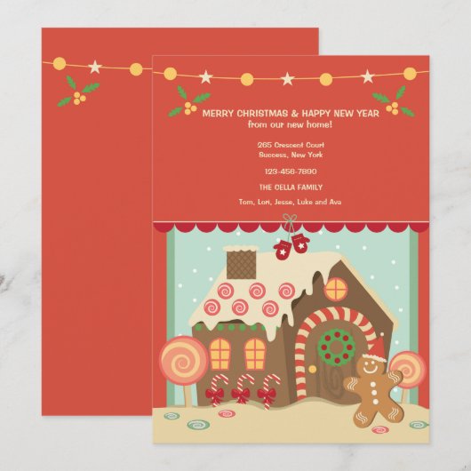 Gingerbrood House Holiday Moving Announement Feestdagenkaart (Voorkant / Achterkant)