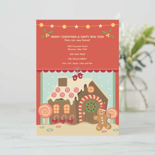 Gingerbrood House Holiday Moving Announement Feestdagenkaart (Staand voorkant)