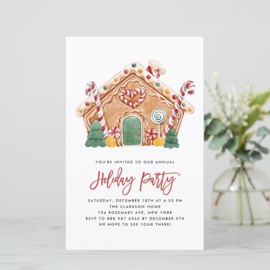 Gingerbrood House Holiday Party Invitation (Staand voorkant)