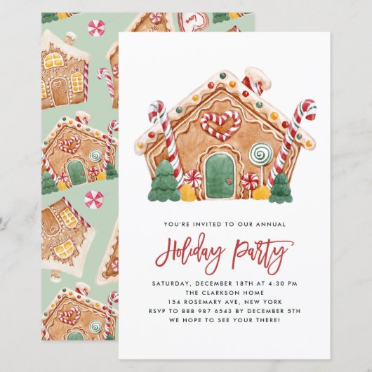 Gingerbrood House Holiday Party Invitation (Voorkant / Achterkant)