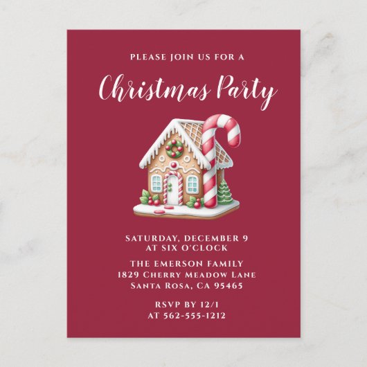 Gingerbrood House Holiday Party Invitation Briefkaart (Voorkant)