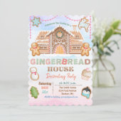 Gingerbrood House Holiday Party Invitation Kaart (Staand voorkant)