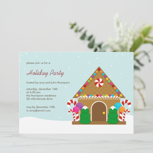 Gingerbrood House Holiday Party Uitnodiging (Staand voorkant)