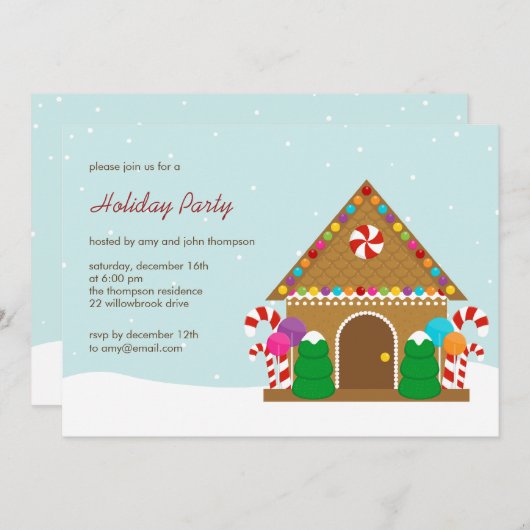 Gingerbrood House Holiday Party Uitnodiging (Voorkant / Achterkant)