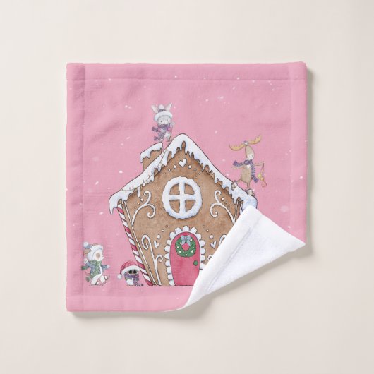 Gingerbrood House Ice Skateh Snowy Day Bad Handdoek (Wasdoekje)