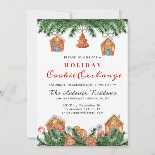 Gingerbrood House, Man Holiday Cookie Exchange Kaart (Voorkant)