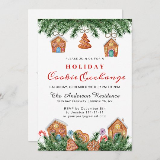 Gingerbrood House, Man Holiday Cookie Exchange Kaart (Voorkant / Achterkant)