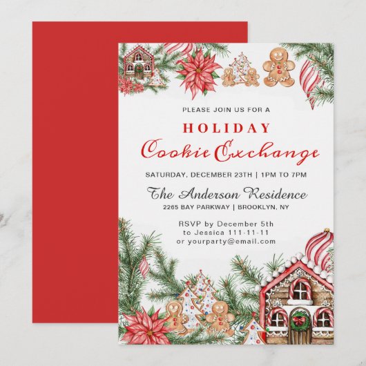 Gingerbrood House, Man Holiday Cookie Exchange Kaart (Voorkant / Achterkant)