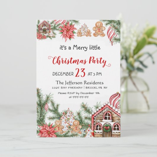 Gingerbrood House Man Merry Little Kerstparty Kaart (Staand voorkant)