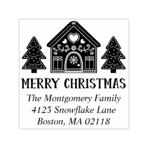 Gingerbrood House Merry-kerstnaam en -adres Zelfinktende Stempel