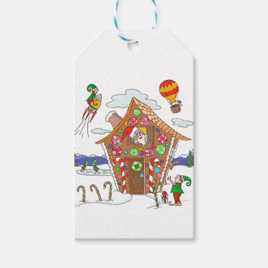 Gingerbrood House met Santa Elves Colorful Fun Cadeaulabel (Voorkant)