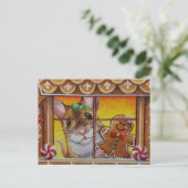 GingerBrood House Mouse & Cookie Waterverf Art Briefkaart (Staand voorkant)
