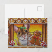 GingerBrood House Mouse & Cookie Waterverf Art Briefkaart (Voorkant / Achterkant)