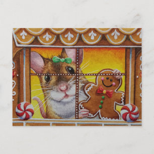 GingerBrood House Mouse & Cookie Waterverf Art Briefkaart
