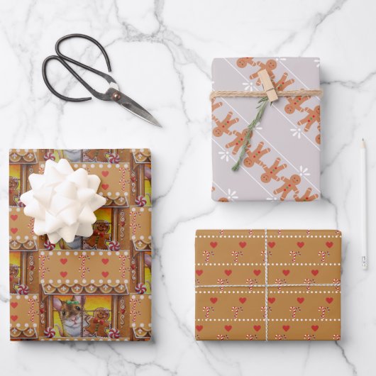 GingerBrood House Mouse & Cookie Waterverf Art Inpakpapier Vel (Voorkant)