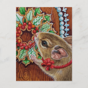 Gingerbrood House Mouse & Wreated Waterverf Art Briefkaart