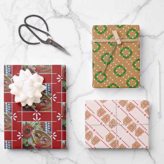 GingerBrood House Mouse & Wreater Waterverf Art Wr Inpakpapier Vel (Voorkant)