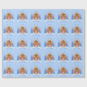 Gingerbrood House Pattern Blue Wrapping Paper Cadeaupapier (Vlak)