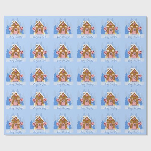 Gingerbrood House Pattern Blue Wrapping Paper Cadeaupapier (Vlak)