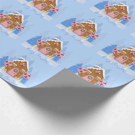 Gingerbrood House Pattern Blue Wrapping Paper Cadeaupapier (Hoek)
