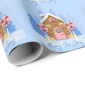 Gingerbrood House Pattern Blue Wrapping Paper Cadeaupapier (Rol Hoek)
