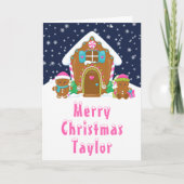 Gingerbrood House Pink and Navy Merry Kerstmis Feestdagen Kaart (Voorkant)